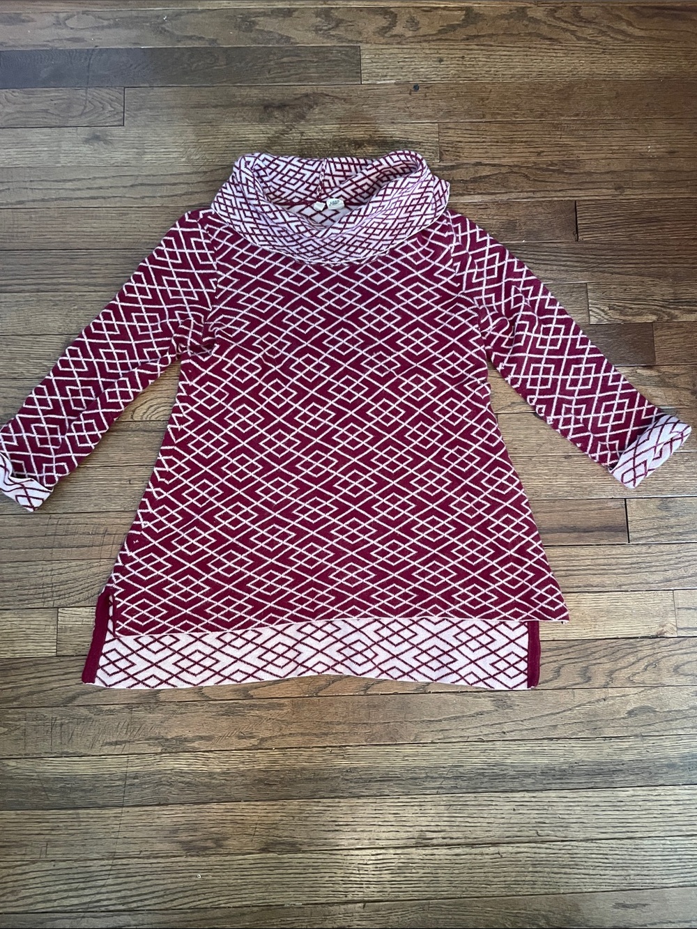 Moth Red and White Geometric Patterned Cowl Neck Sweater